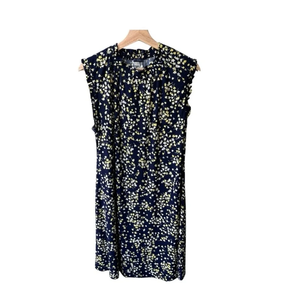Tommy Hilfiger Dress Floral Blue Mock Neck Ruffle Shift Business Party Size 14 - Picture 1 of 5